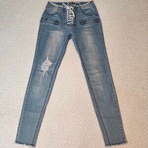 SHOCK AMIU Distressed Lace Up Skinny Jeans Size S